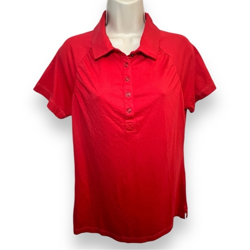 Cabela’s Women’s Snap Button Short Sleeve Polo Shirt Red Size Medium